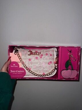 Juicy Couture Pink Cherry Wristlet & Keychain Set
